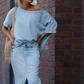 ⏳Begrenzte Zeit 50% Rabatt⏰💃Damen diagonales Schultertop mit gespaltenem Denim-Maxirock