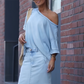 ⏳Begrenzte Zeit 50% Rabatt⏰💃Damen diagonales Schultertop mit gespaltenem Denim-Maxirock