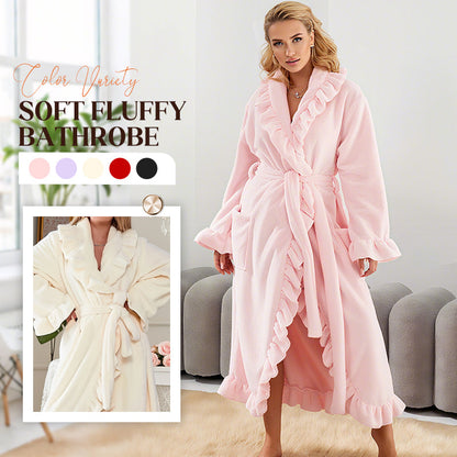 Damen Fleece Morgenmantel – Warmer Winter Bademantel mit Langarm, Französischer Vintage-Stil, Flauschiger Hausmantel für Zuhause