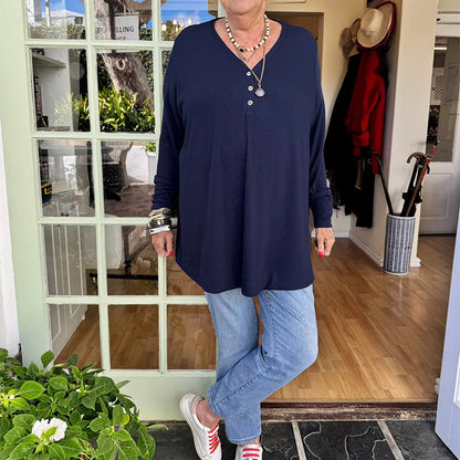 Damen-Hemdbluse mit Knopfleiste, V-Ausschnitt und langen Ärmeln