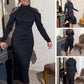 Damen elegantes Midikleid mit Stehkragen und Spitzen-Detail am Rücken