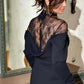 Damen elegantes Midikleid mit Stehkragen und Spitzen-Detail am Rücken