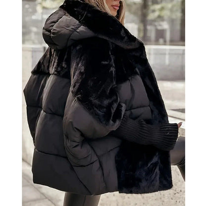 🔥Vorwärmung für den Winter – Riesige Rabatte🔥Damen Oversized Pufferjacke mit Kapuze im Patchwork-Design