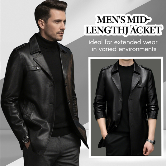 Men's Mid-Length Faux Leather Coat