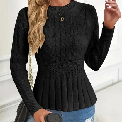 🎅🎁Weihnachtsangebot – 50 % Rabatt⏳Damen Pullover mit grobem Strick, Rundhalsausschnitt und Peplum-Saum