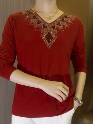 Ideales Geschenk - Hochwertiges Winter-T-Shirt aus Kunstvelours mit Strasssteinen, warm und modisch.