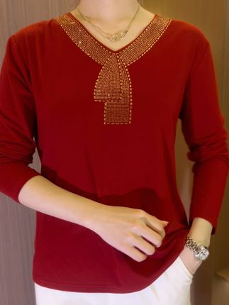 Ideales Geschenk - Hochwertiges Winter-T-Shirt aus Kunstvelours mit Strasssteinen, warm und modisch.