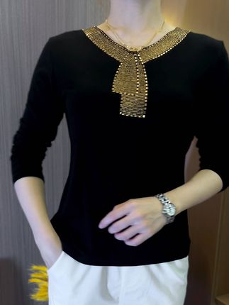 Ideales Geschenk - Hochwertiges Winter-T-Shirt aus Kunstvelours mit Strasssteinen, warm und modisch.
