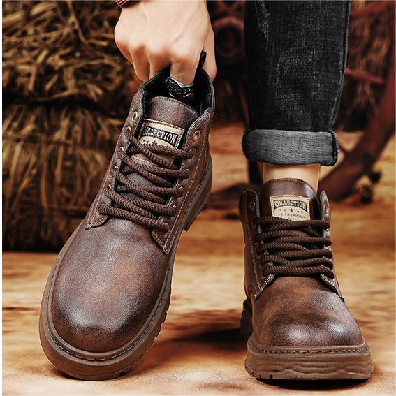 🎁✨Ideales Geschenk - Vintage Schnürstiefel aus PU-Leder für Herren