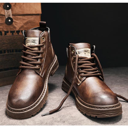 🎁✨Ideales Geschenk - Vintage Schnürstiefel aus PU-Leder für Herren