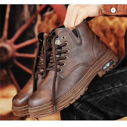 🎁✨Ideales Geschenk - Vintage Schnürstiefel aus PU-Leder für Herren