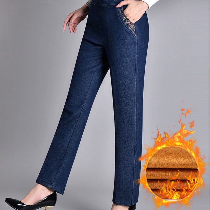 Damen-Jeans mit Seitentaschen und elastischer Taille