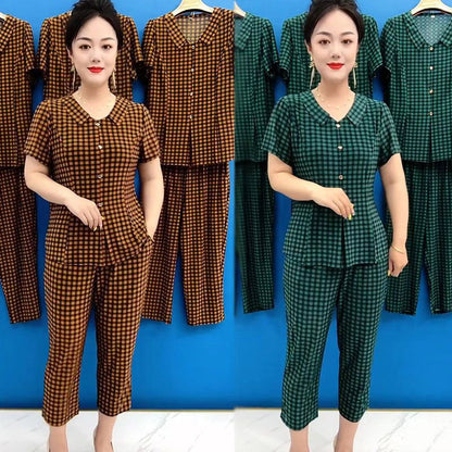 💐Damen Cooling Plaid Top & Hose 2-teiliges Set（50% OFF）