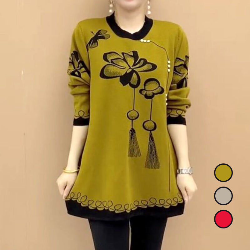 Women's Loose Soft Round Neck Flower Knit Sweater