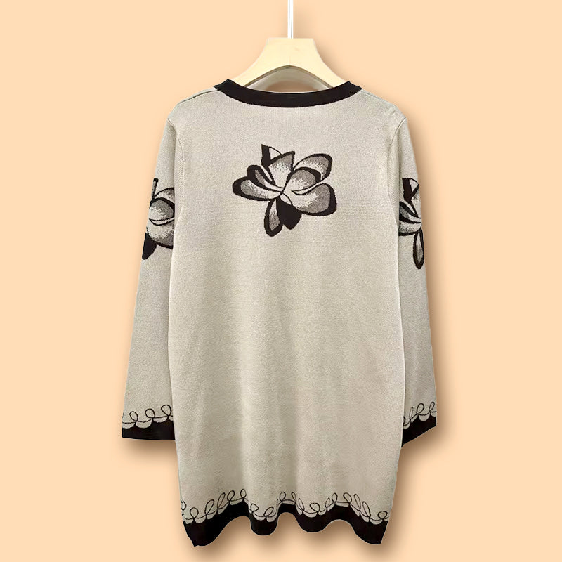 Women's Loose Soft Round Neck Flower Knit Sweater