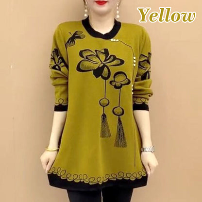 Women's Loose Soft Round Neck Flower Knit Sweater